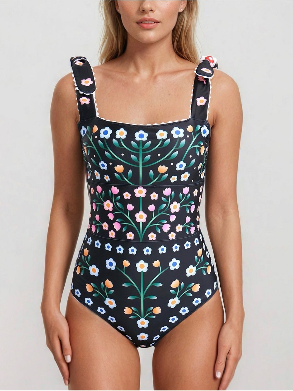Jessie Zhao Day/Night Garden Reversible One-Piece Swimsuit with Tie Straps - Picture 2 of 14